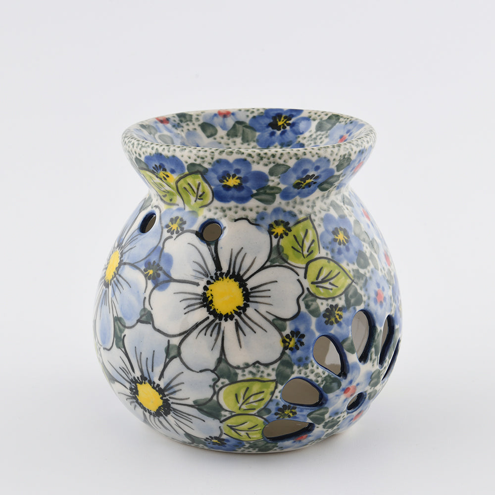 Handmade Polish Pottery Vena candle holder starlit blooms Boleslawiec Ceramics