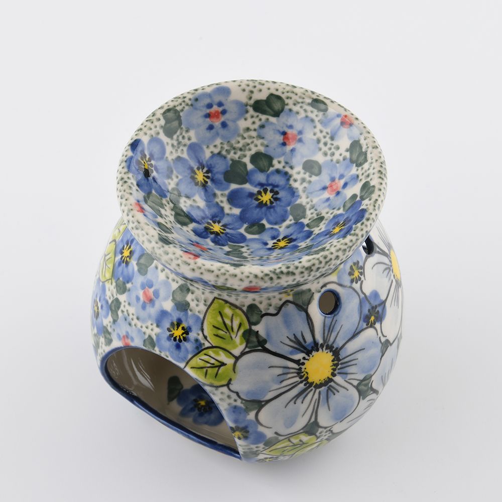Handmade Polish Pottery Vena candle holder starlit blooms Boleslawiec Ceramics