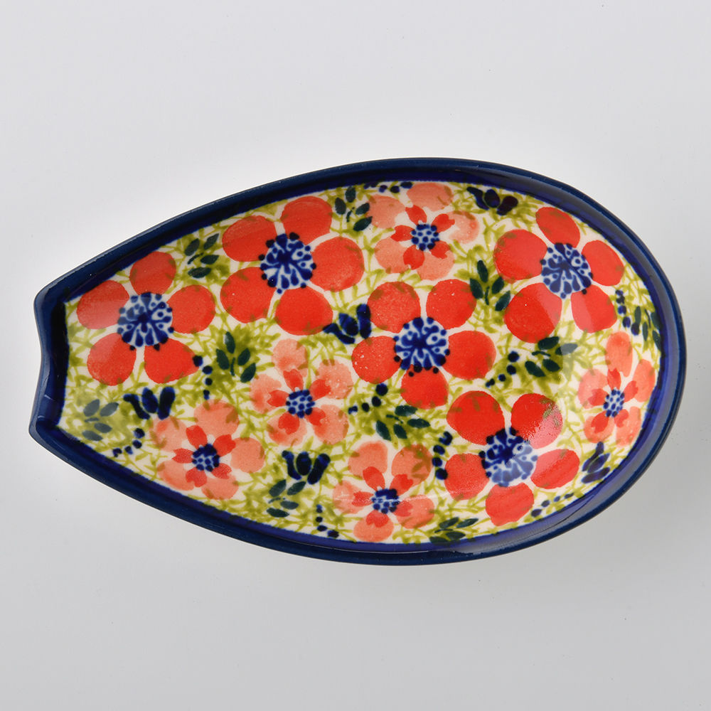 Handmade Polish Pottery Zaklady spoon rest wild blossoms Boleslawiec Ceramics