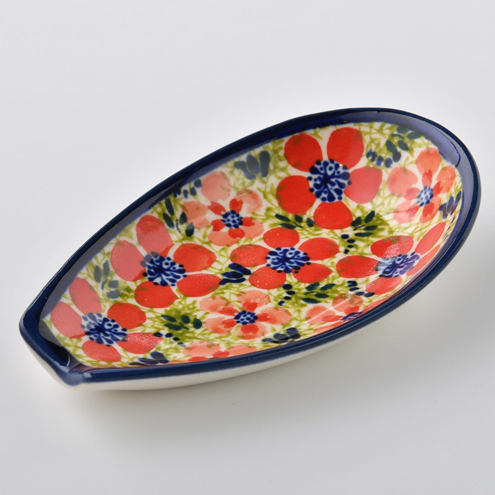 Handmade Polish Pottery Zaklady spoon rest wild blossoms Boleslawiec Ceramics