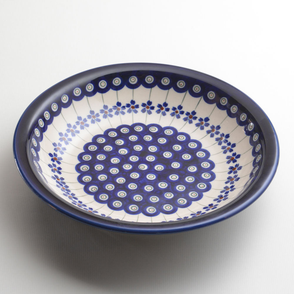 Handmade Polish Pottery Zaklady round deep plate 23cm blue peacock Boleslawiec Ceramics