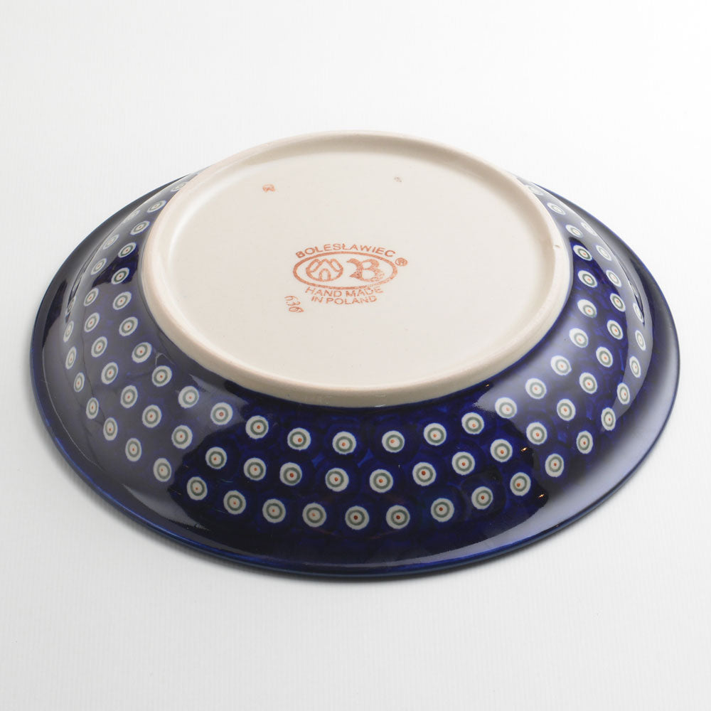 Handmade Polish Pottery Zaklady round deep plate 23cm blue peacock Boleslawiec Ceramics