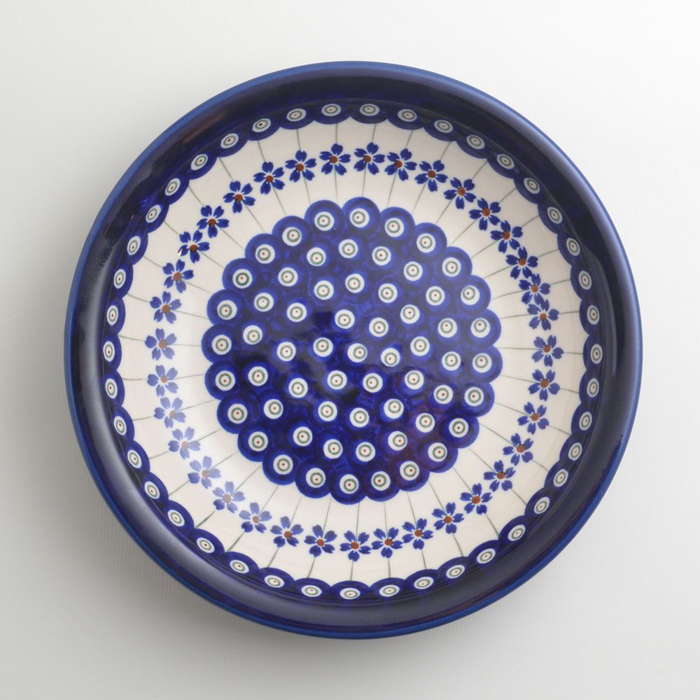 Handmade Polish Pottery Zaklady round deep plate 23cm blue peacock Boleslawiec Ceramics