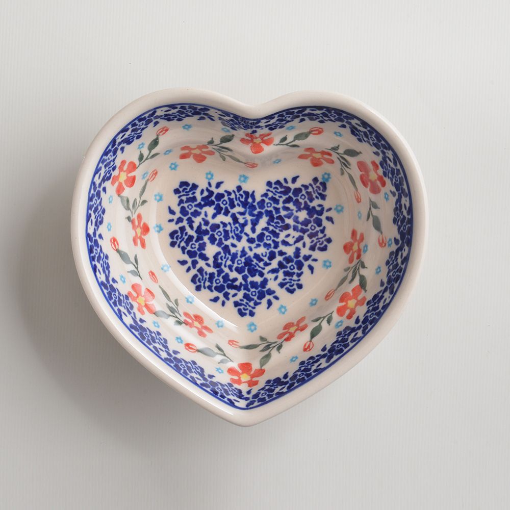Handmade Polish Pottery Zaklady heart shaped bowl,snack bowl,16cm sweet garden Boleslawiec Ceramics