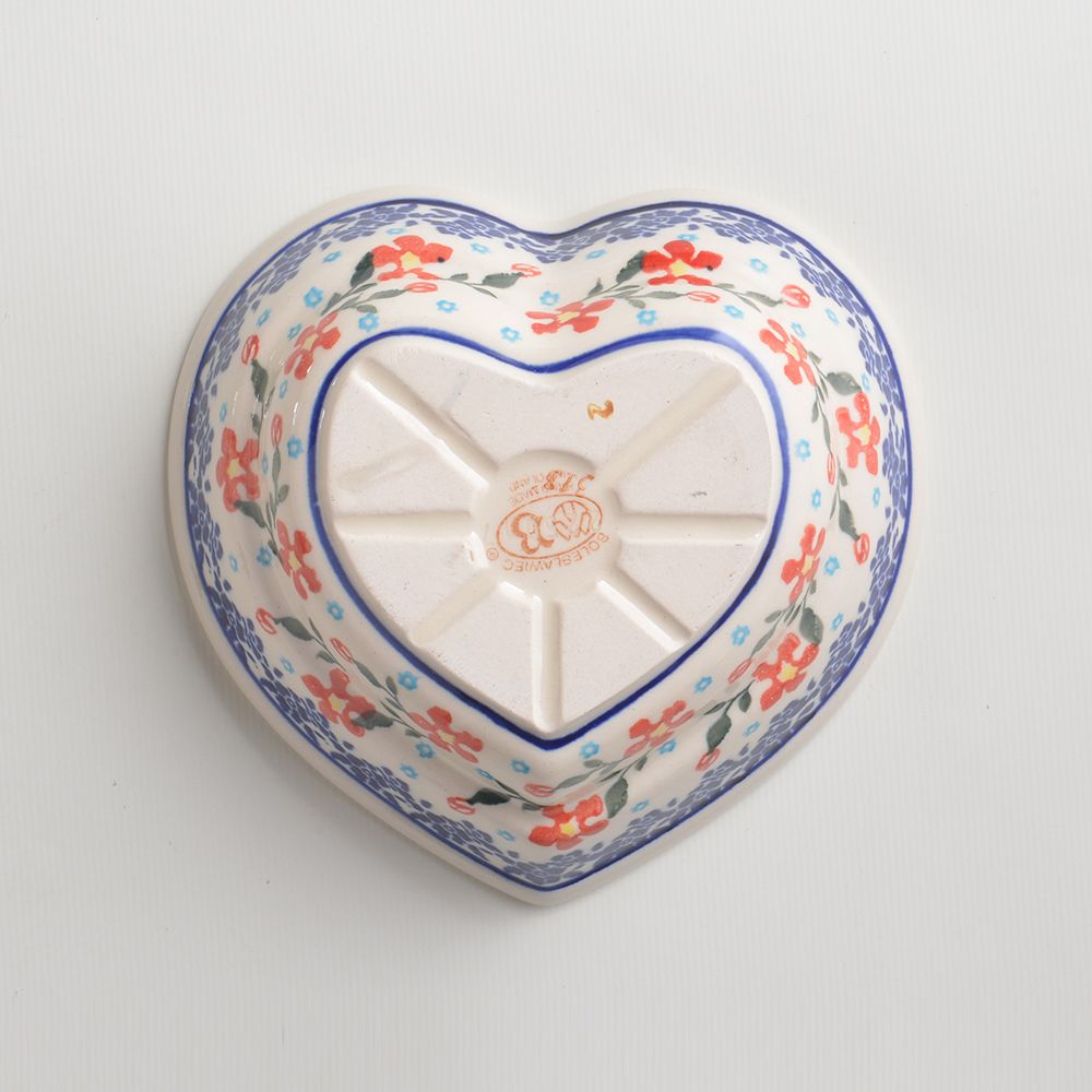 Handmade Polish Pottery Zaklady heart shaped bowl,snack bowl,16cm sweet garden Boleslawiec Ceramics