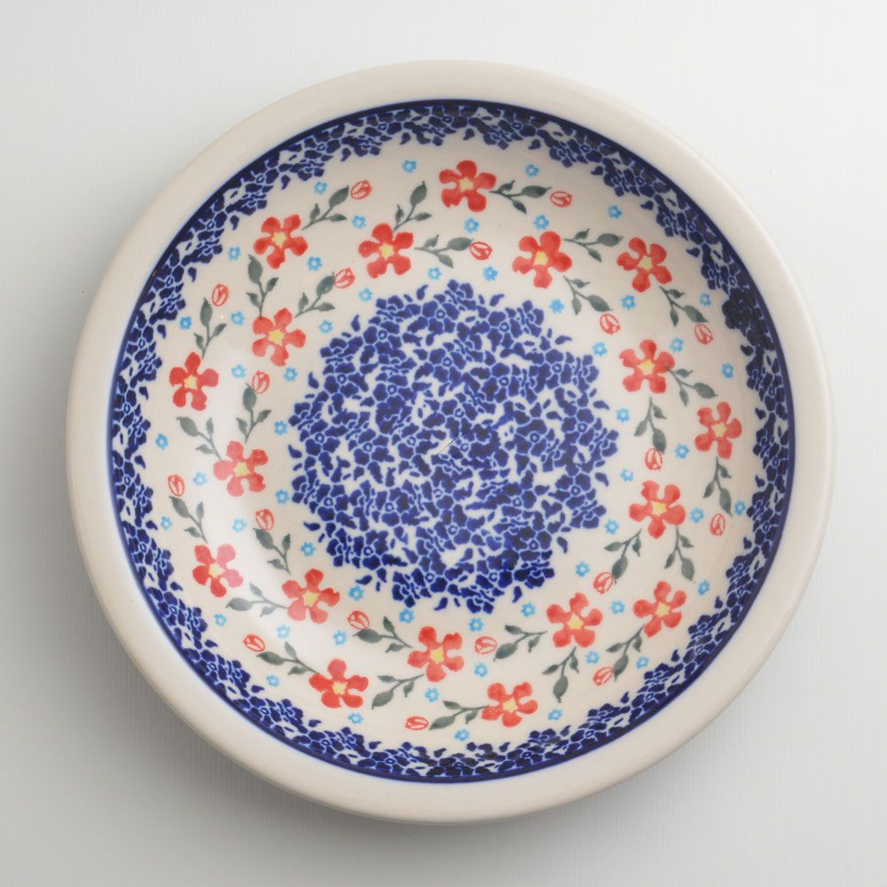 Handmade Polish Pottery Zaklady round deep plate 23cm sweet garden Boleslawiec Ceramics