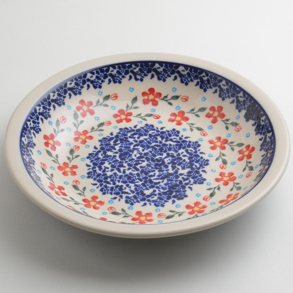 Handmade Polish Pottery Zaklady round deep plate 23cm sweet garden Boleslawiec Ceramics