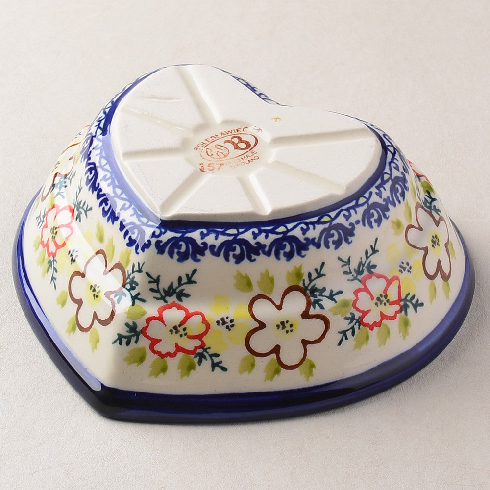 Handmade Polish Pottery Zaklady heart shaped bowl,snack bowl,16cm desert blossom Boleslawiec Ceramics