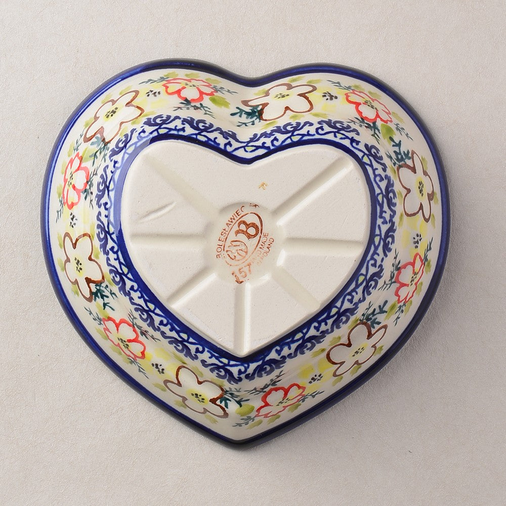 Handmade Polish Pottery Zaklady heart shaped bowl,snack bowl,16cm desert blossom Boleslawiec Ceramics