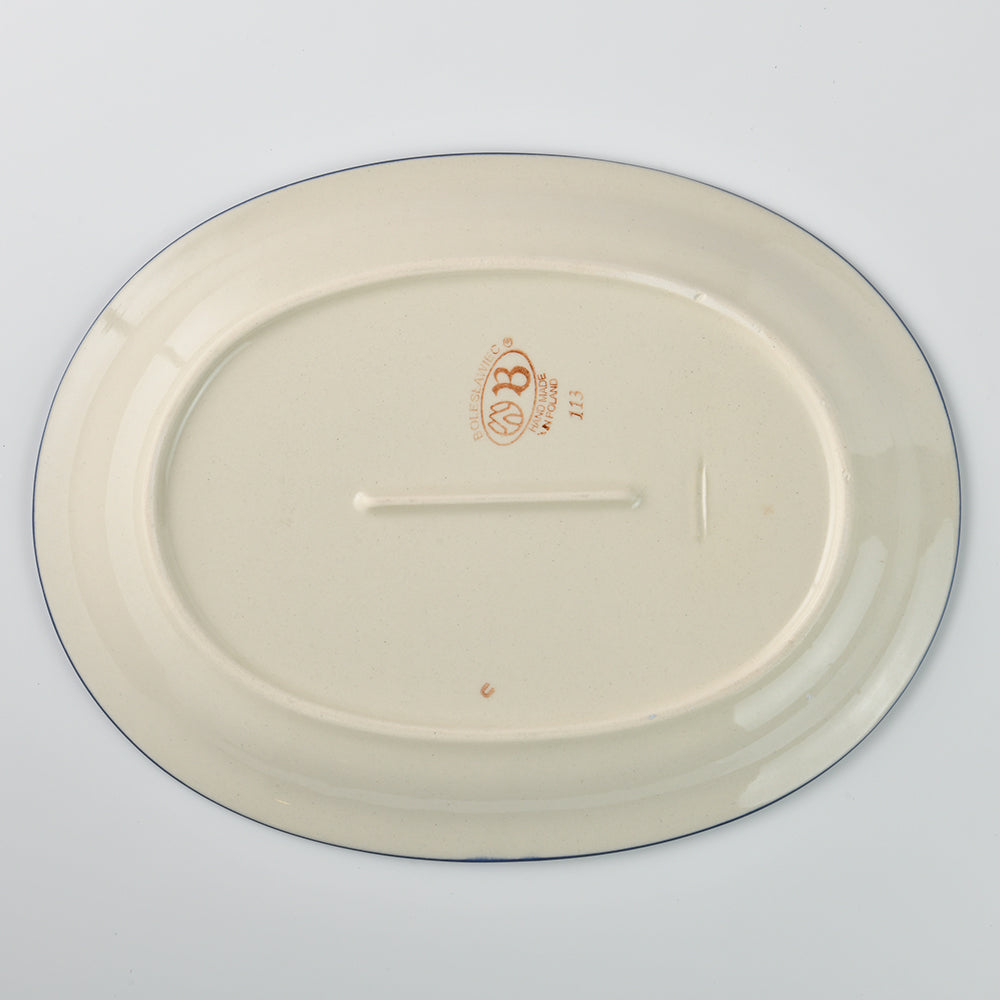 Handmade Polish Pottery Zaklady oval serving plate 29cm blue botanicals Boleslawiec Ceramics