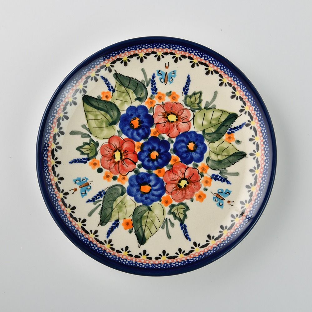 Handmade Polish Pottery Zaklady round serving plate 19cm spring sojourn Boleslawiec Ceramics