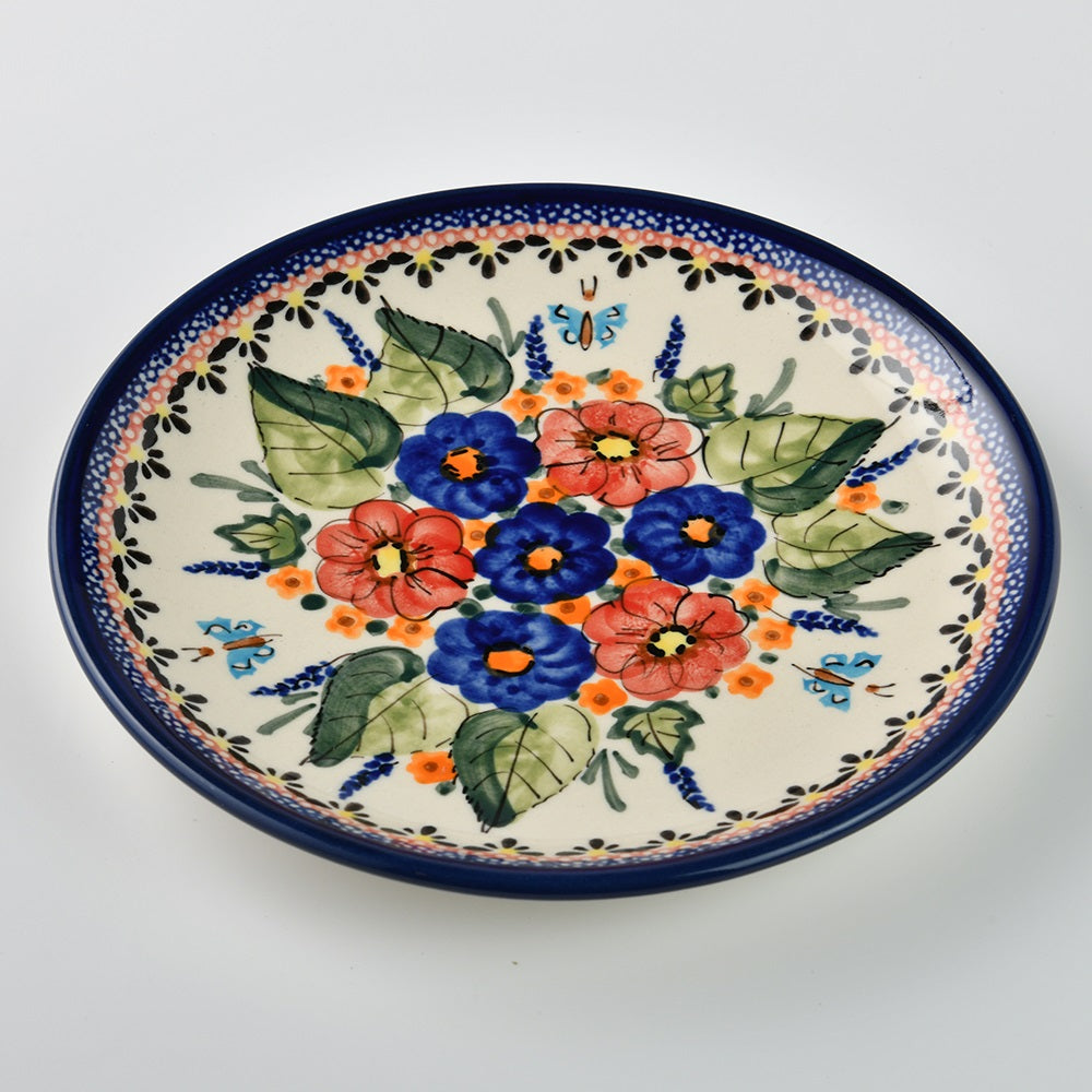 Handmade Polish Pottery Zaklady round serving plate 19cm spring sojourn Boleslawiec Ceramics