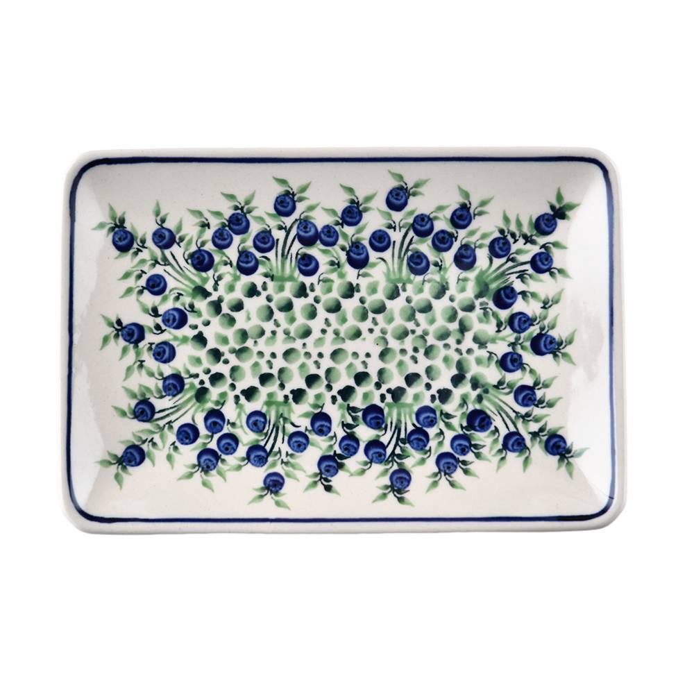 Handmade Polish Pottery Zaklady rectangular plate 22cm flower freedom Boleslawiec Ceramics
