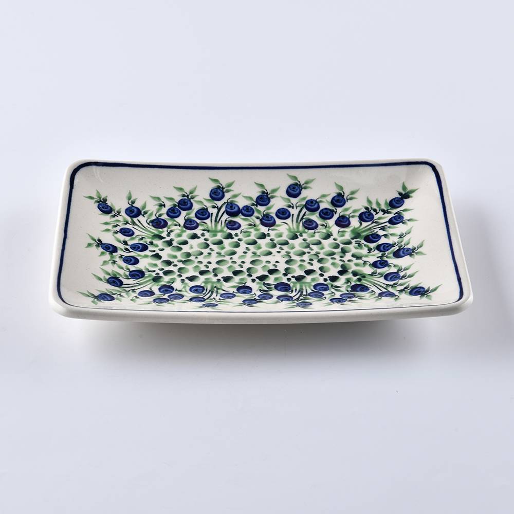 Handmade Polish Pottery Zaklady rectangular plate 22cm flower freedom Boleslawiec Ceramics