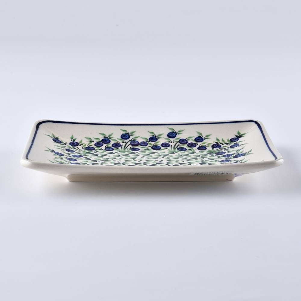 Handmade Polish Pottery Zaklady rectangular plate 22cm flower freedom Boleslawiec Ceramics