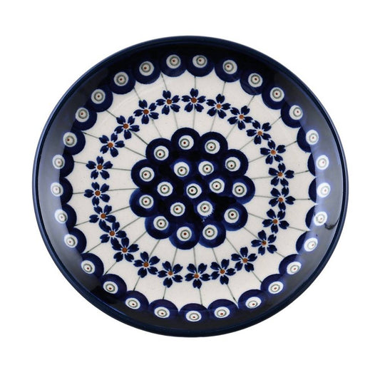 Handmade Polish Pottery Zaklady round plate 16cm blue peacock Boleslawiec Ceramics