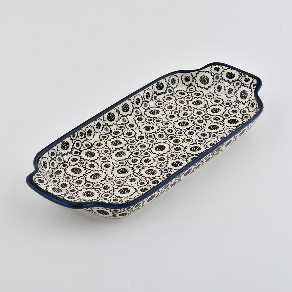 Handmade Polish Pottery Zaklady rectangular plate 33cm floral shadows Boleslawiec Ceramics
