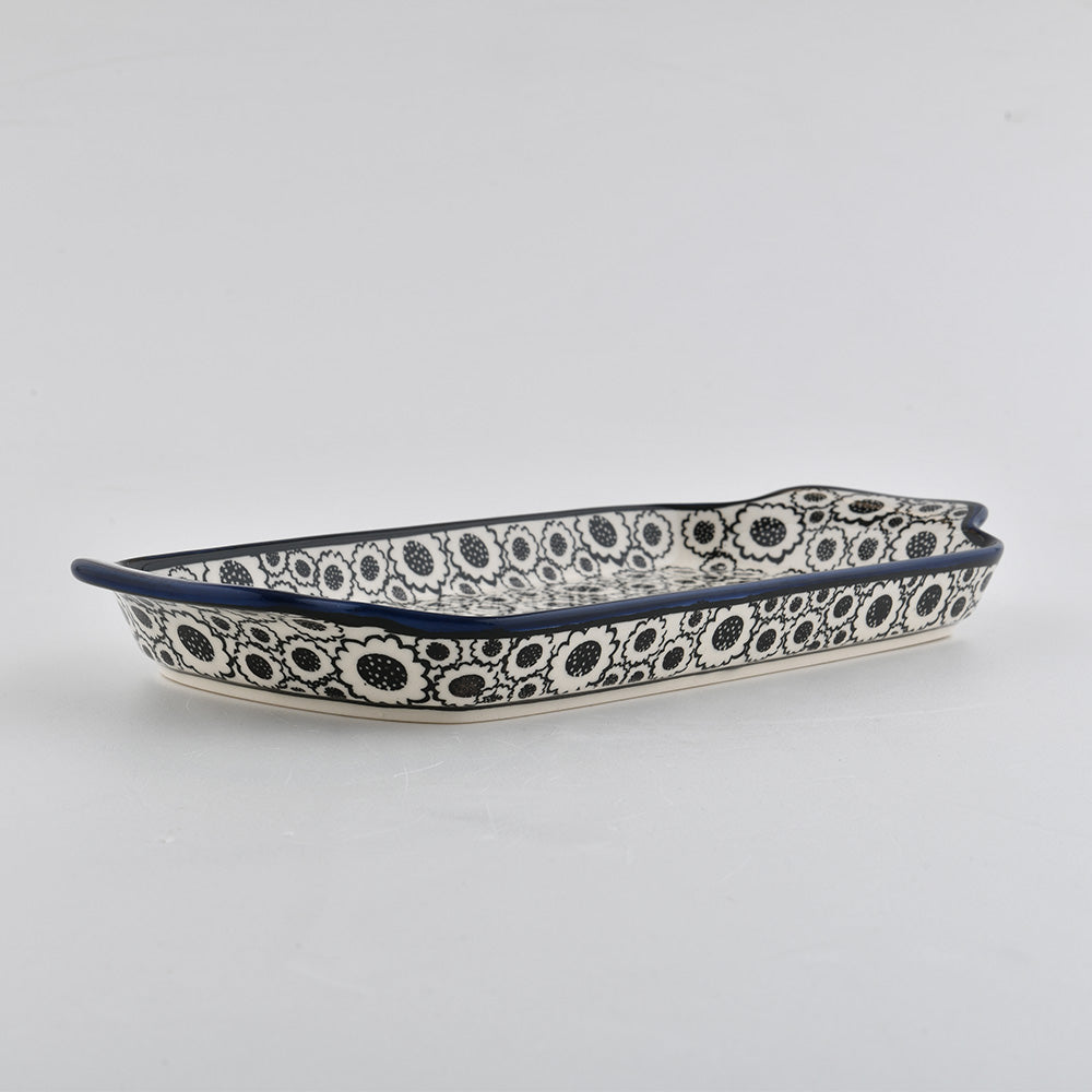 Handmade Polish Pottery Zaklady rectangular plate 33cm floral shadows Boleslawiec Ceramics
