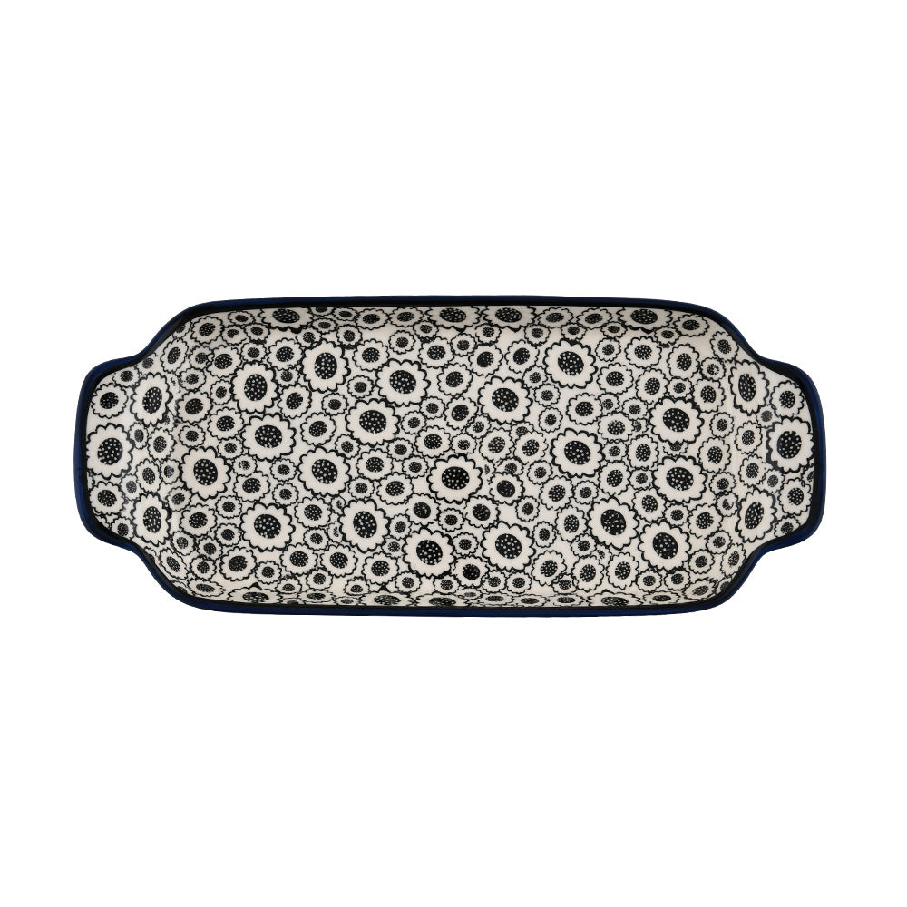 Handmade Polish Pottery Zaklady rectangular plate 33cm floral shadows Boleslawiec Ceramics