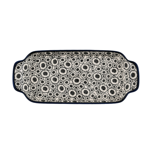 Handmade Polish Pottery Zaklady rectangular plate 33cm floral shadows Boleslawiec Ceramics