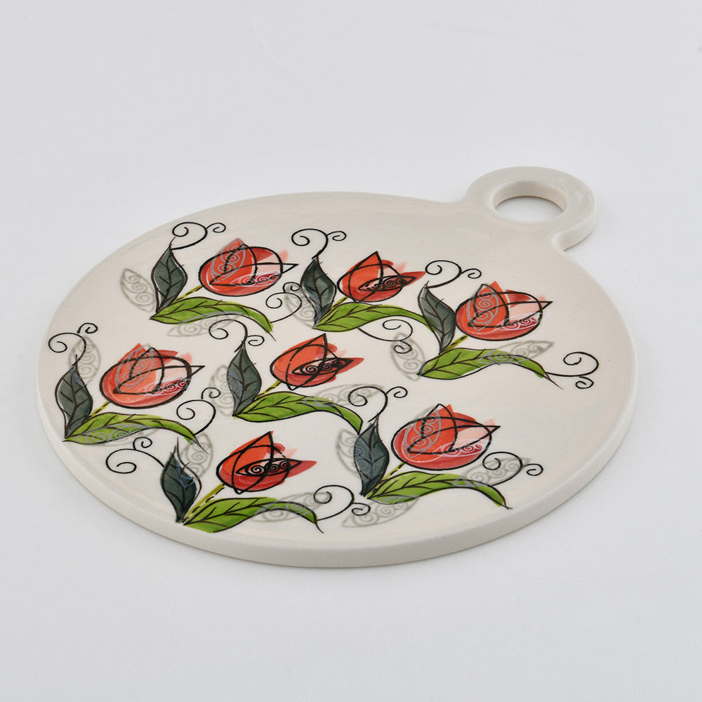 Handmade Polish Pottery Zaklady round serving board 28x23cm butterfly reverie Boleslawiec Ceramics