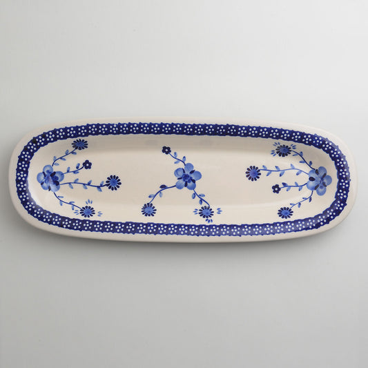 Handmade Polish Pottery Zaklady rectangular plate 37x13cm azure bloom Boleslawiec Ceramics