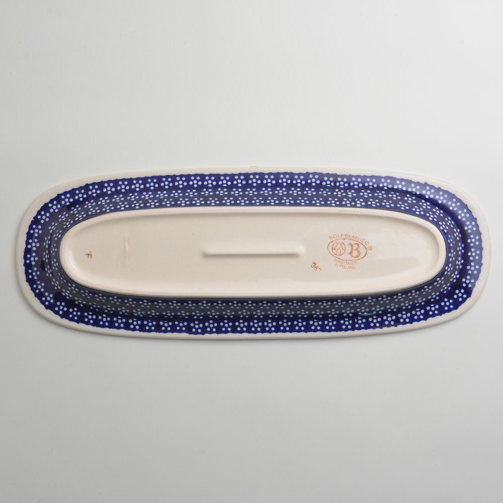 Handmade Polish Pottery Zaklady rectangular plate 37x13cm azure bloom Boleslawiec Ceramics