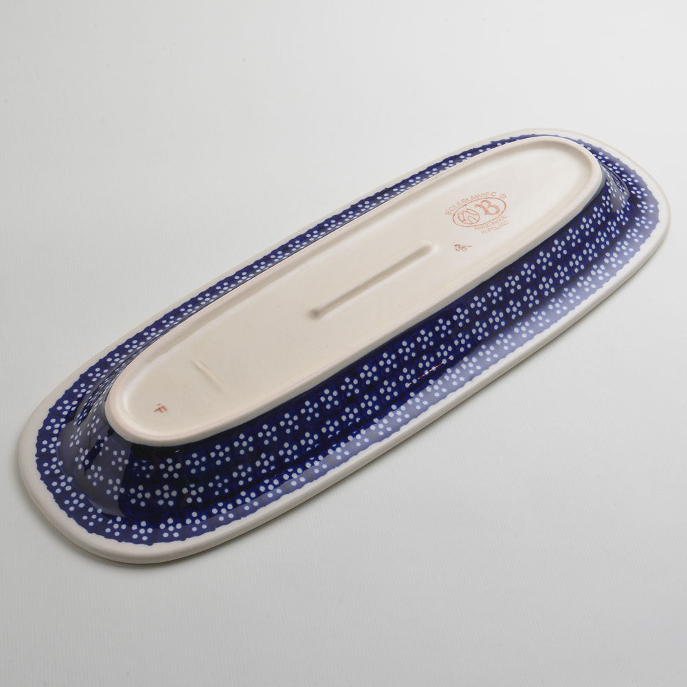 Handmade Polish Pottery Zaklady rectangular plate 37x13cm azure bloom Boleslawiec Ceramics