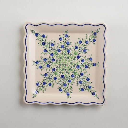 Handmade Polish Pottery Zaklady square serving plate 24cm flower freedom Boleslawiec Ceramics