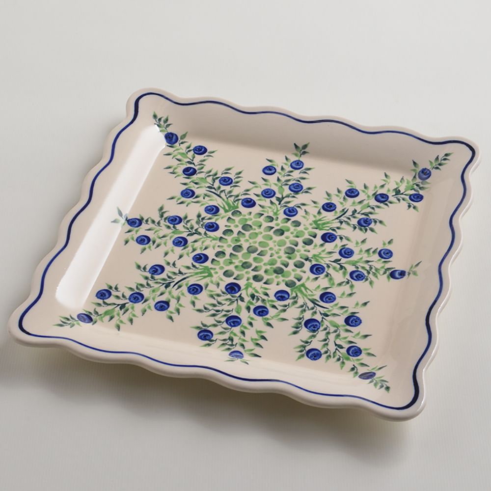 Handmade Polish Pottery Zaklady square serving plate 24cm flower freedom Boleslawiec Ceramics