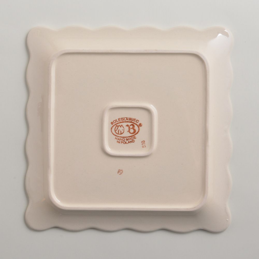 Handmade Polish Pottery Zaklady square serving plate 24cm flower freedom Boleslawiec Ceramics