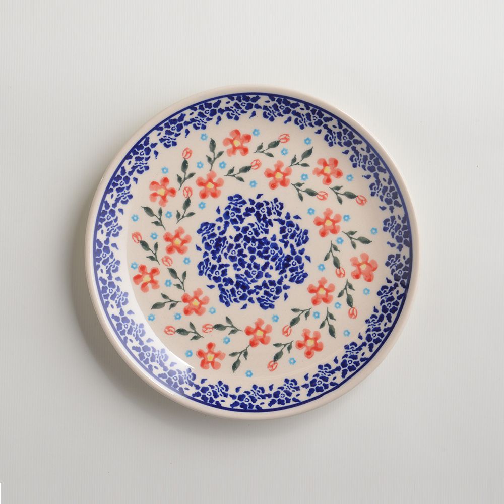 Handmade Polish Pottery Zaklady round serving plate 19cm sweet garden Boleslawiec Ceramics