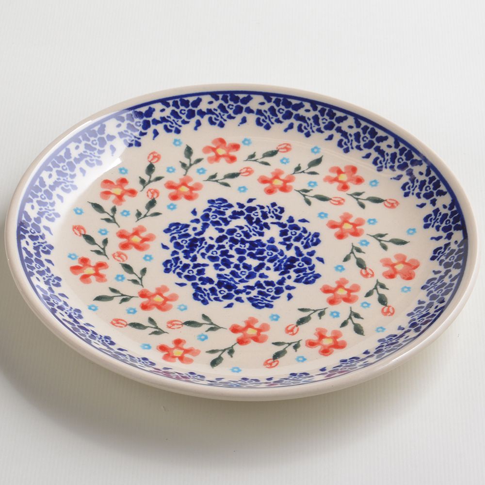 Handmade Polish Pottery Zaklady round serving plate 19cm sweet garden Boleslawiec Ceramics