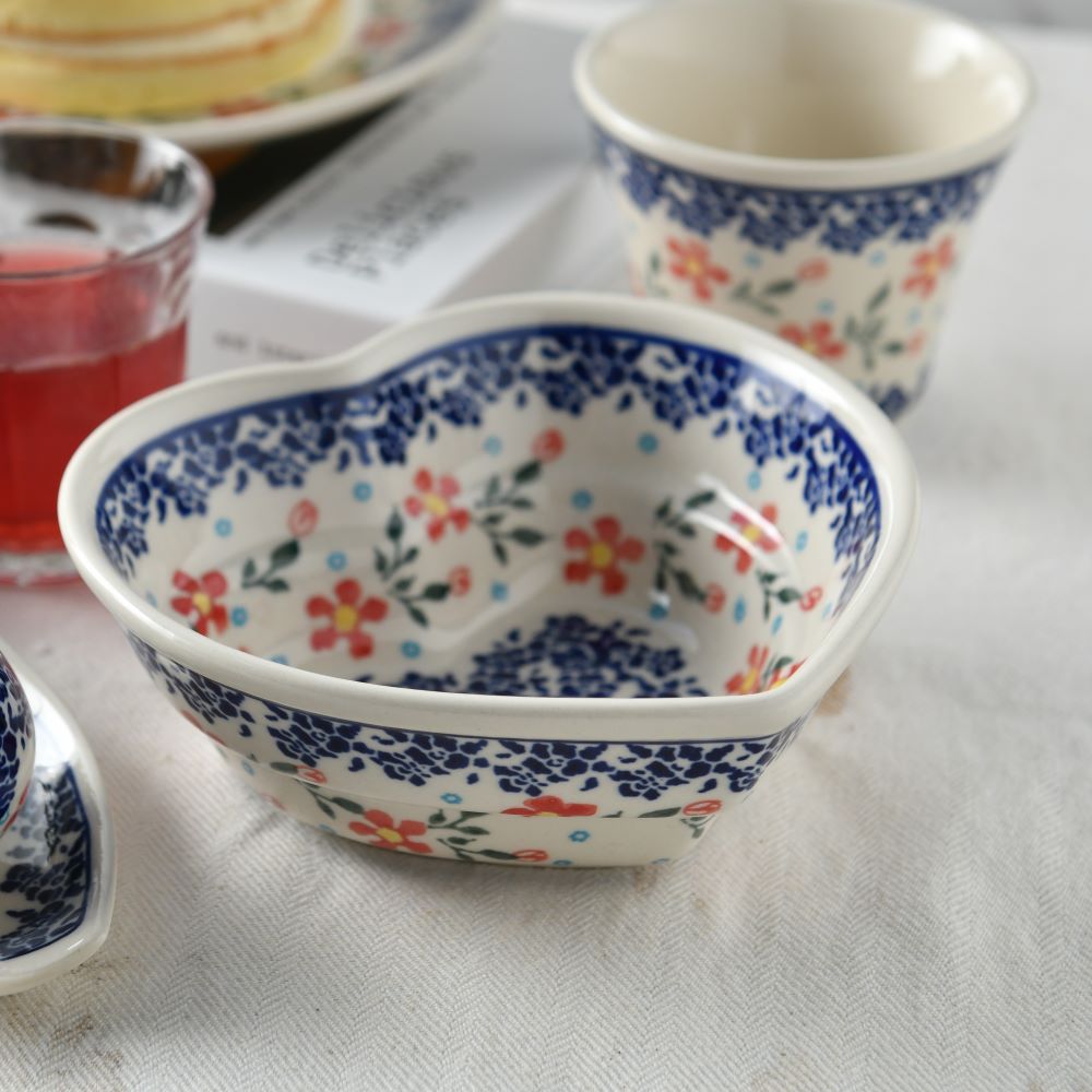Handmade Polish Pottery Zaklady heart shaped bowl,snack bowl,16cm sweet garden Boleslawiec Ceramics